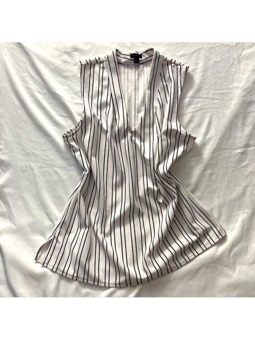 Ann Taylor Factory Striped V-Neck Shell Blouse L